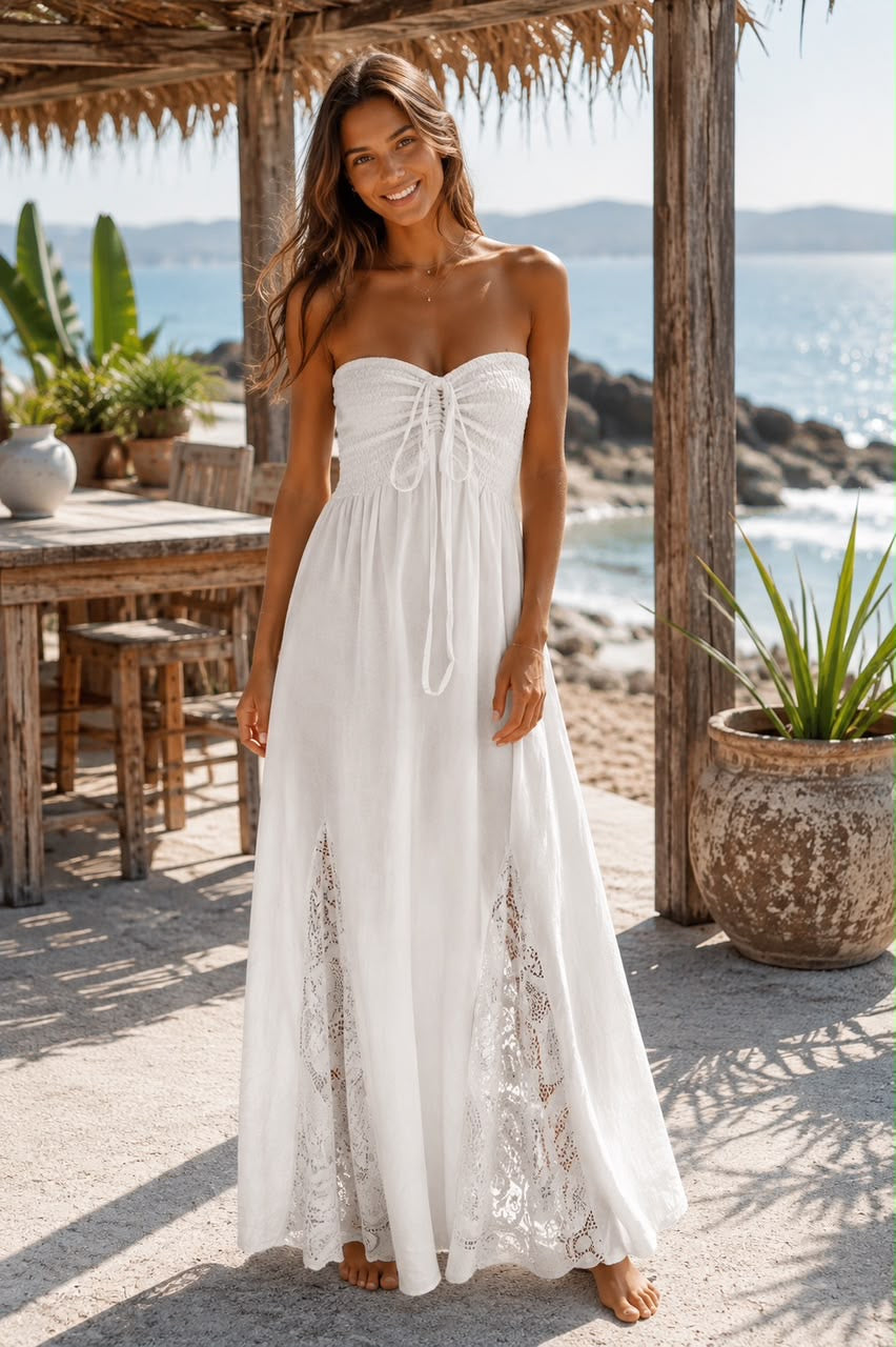Vestido lino strapless