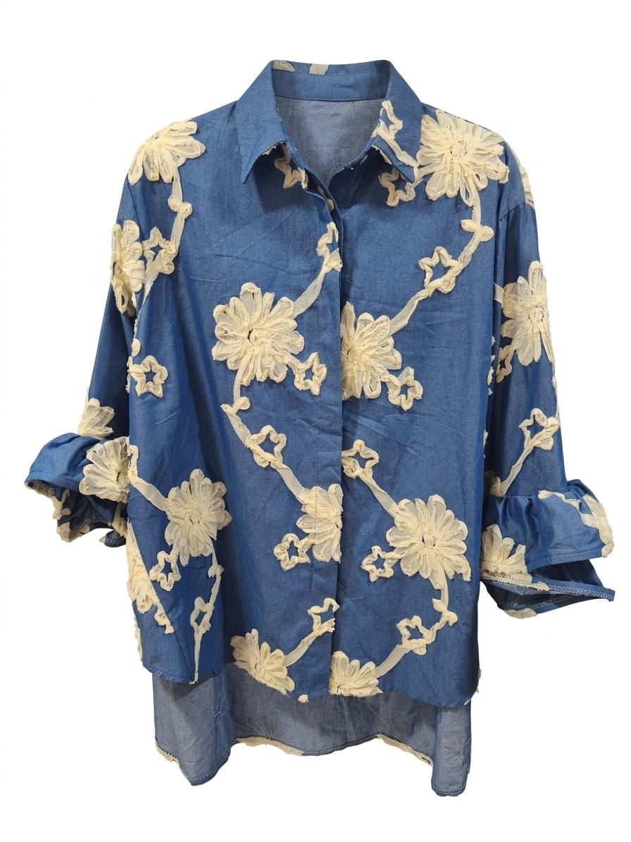 Blusa manga ondas bordada