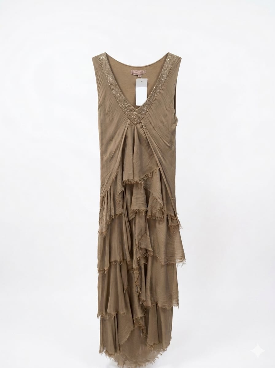 Vestido seda capas detalle lentejuela