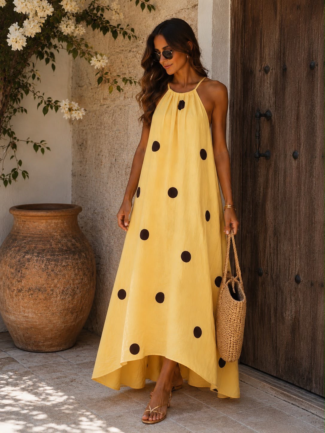Vestido lino Halter polcas