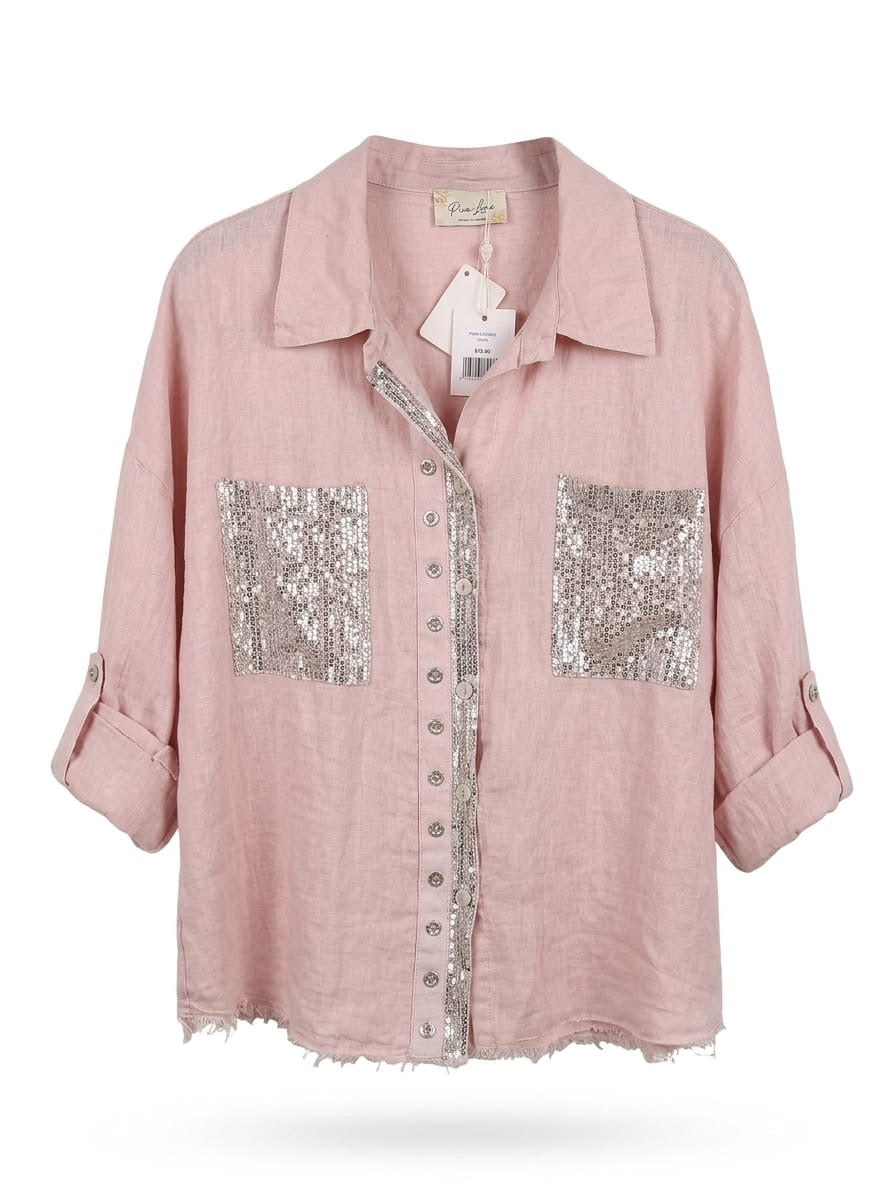 Blusa lino detalle lentejuela