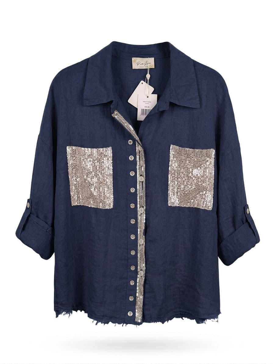 Blusa lino detalle lentejuela