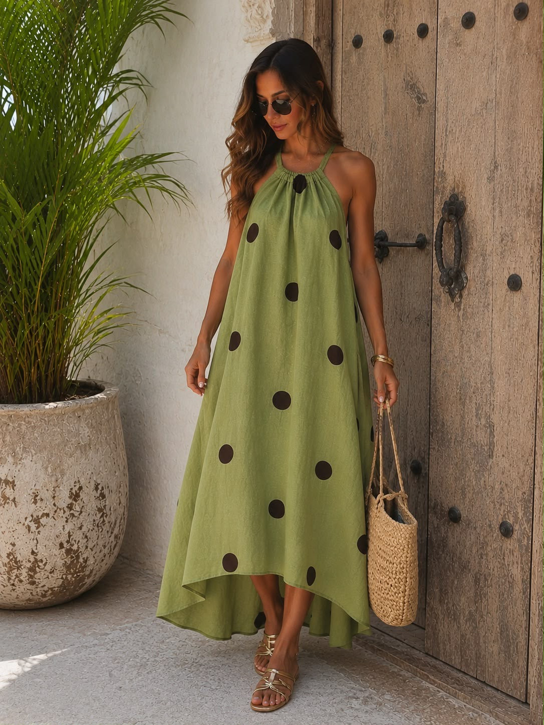 Vestido lino Halter polcas