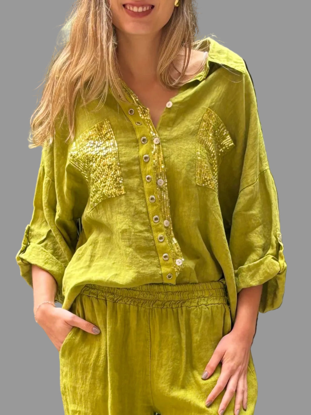 Blusa lino detalle lentejuela