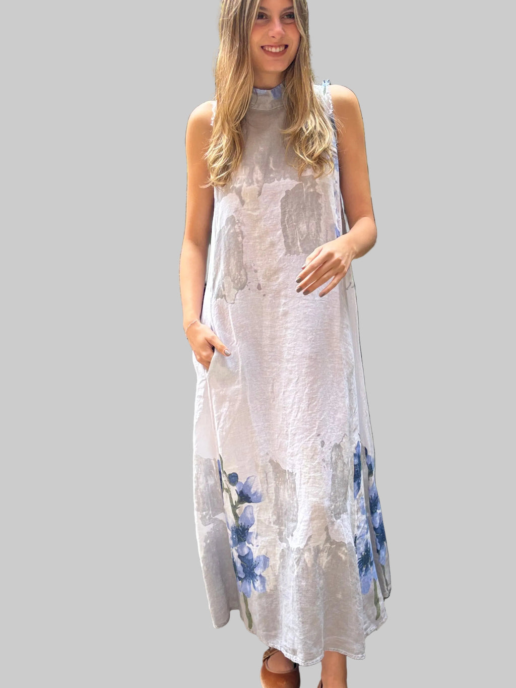 Vestido Maxi lino Halter estampado