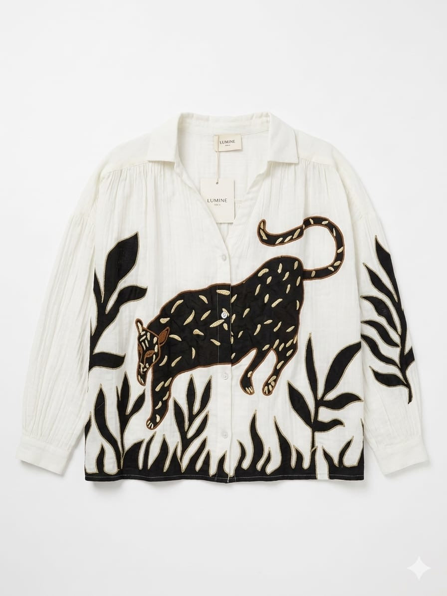 Blusa Algodón bordada leopardo