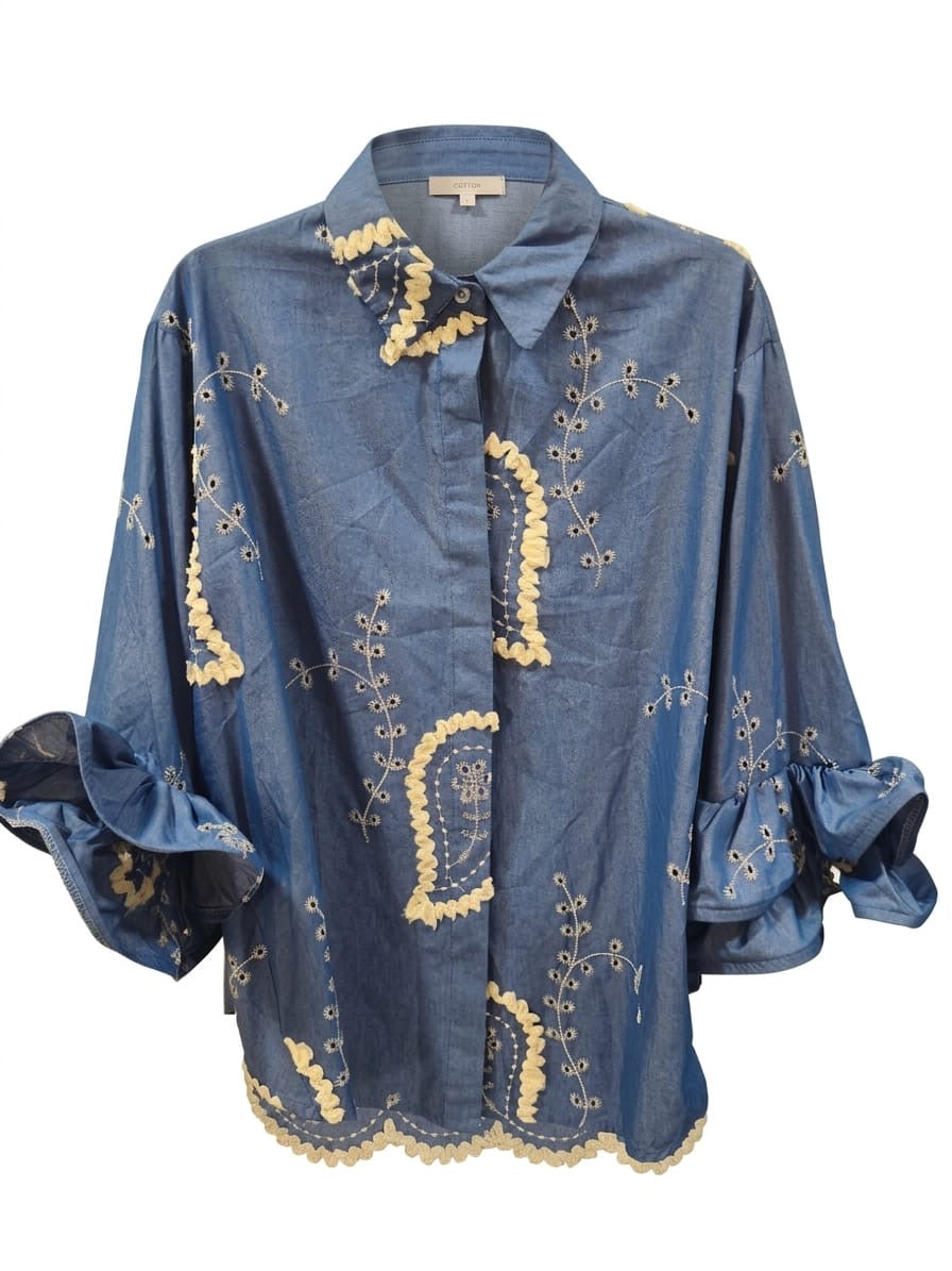 Blusa manga ondas bordada