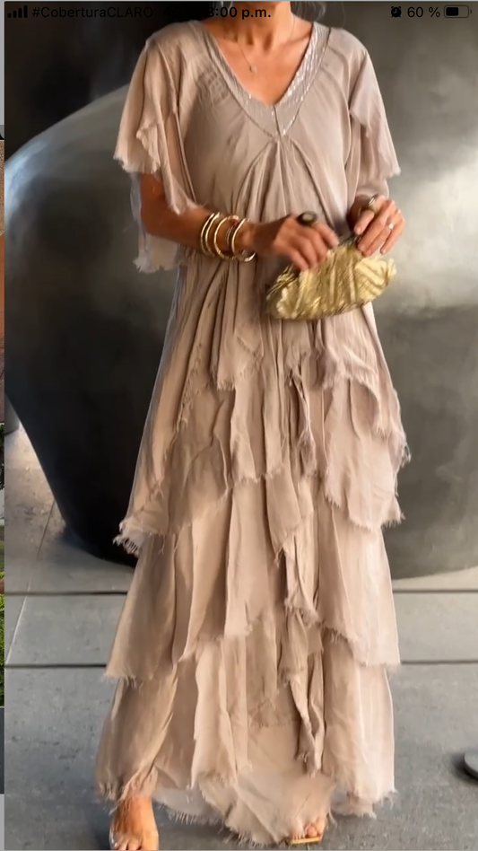 Vestido seda cascada