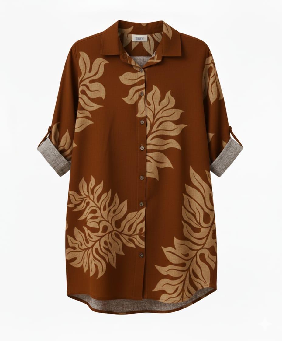 Vestido lino camisero corto estampado palmas