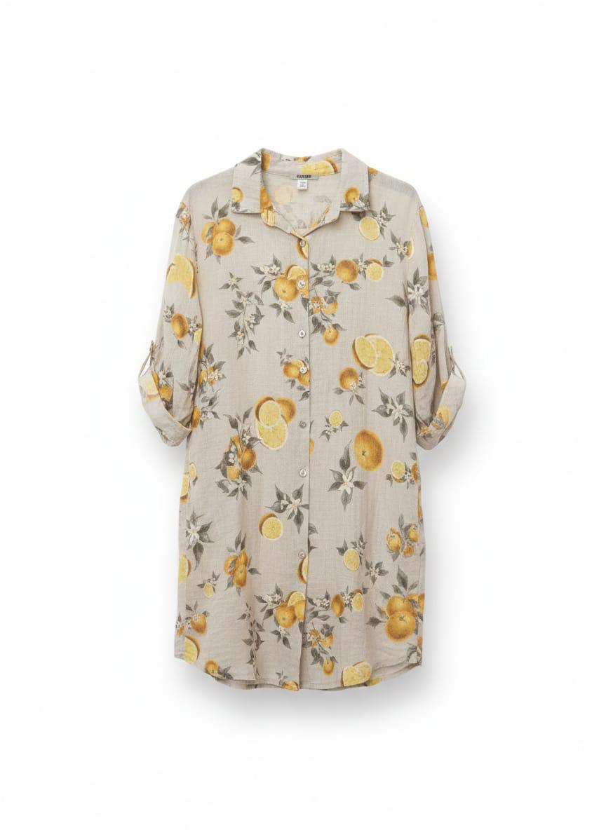 Vestido lino camisero corto estampado amalfi