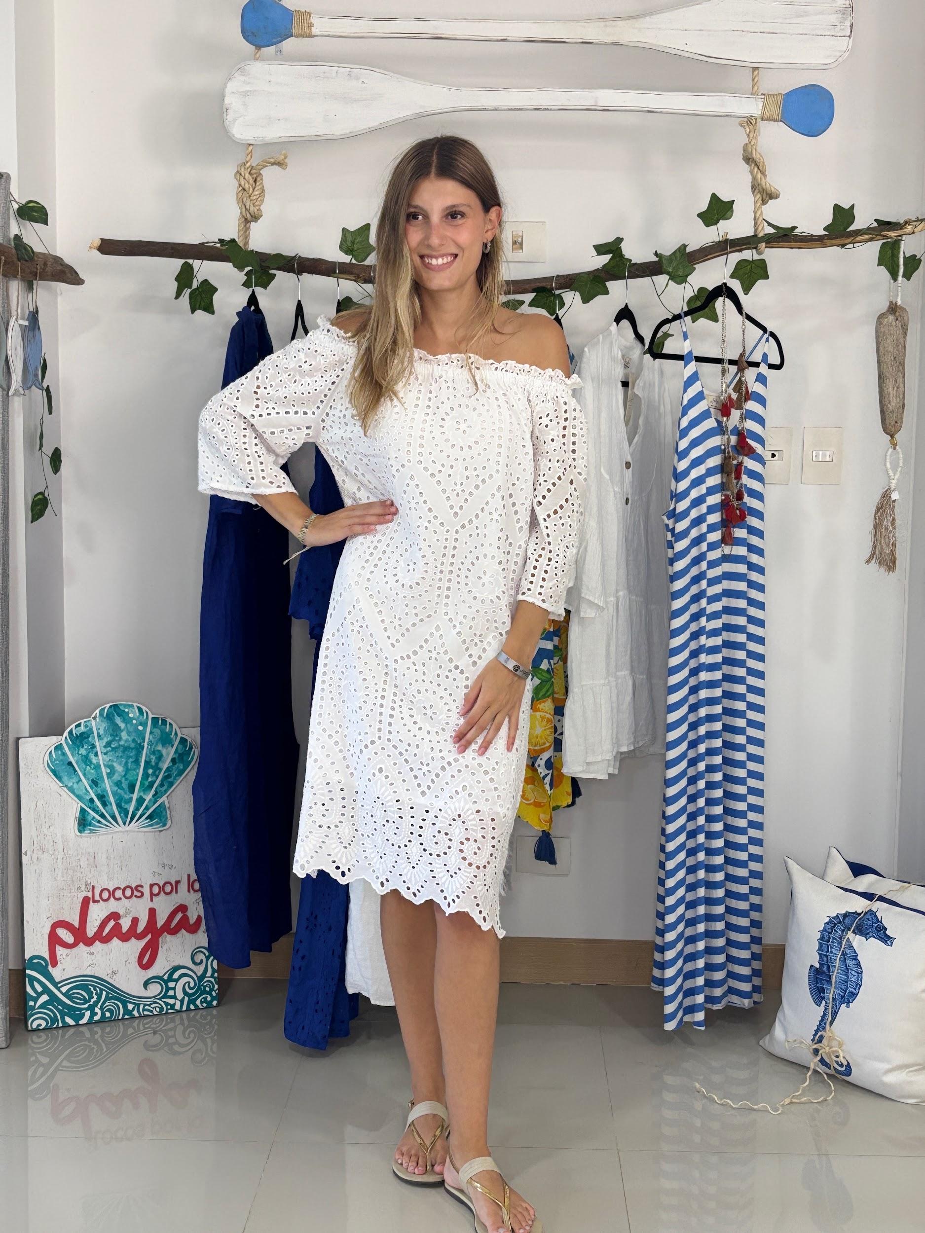 Vestido midi ojalillo cuello bandeja