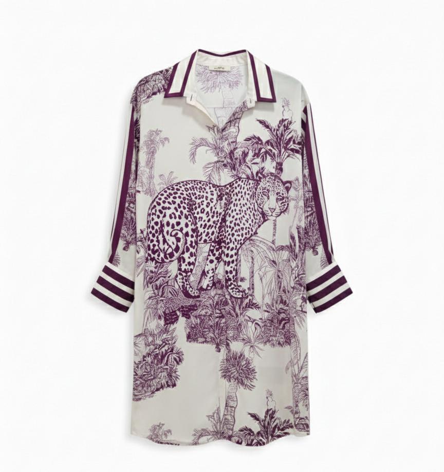Vestido Sedoso Camisero estampado Jaguar