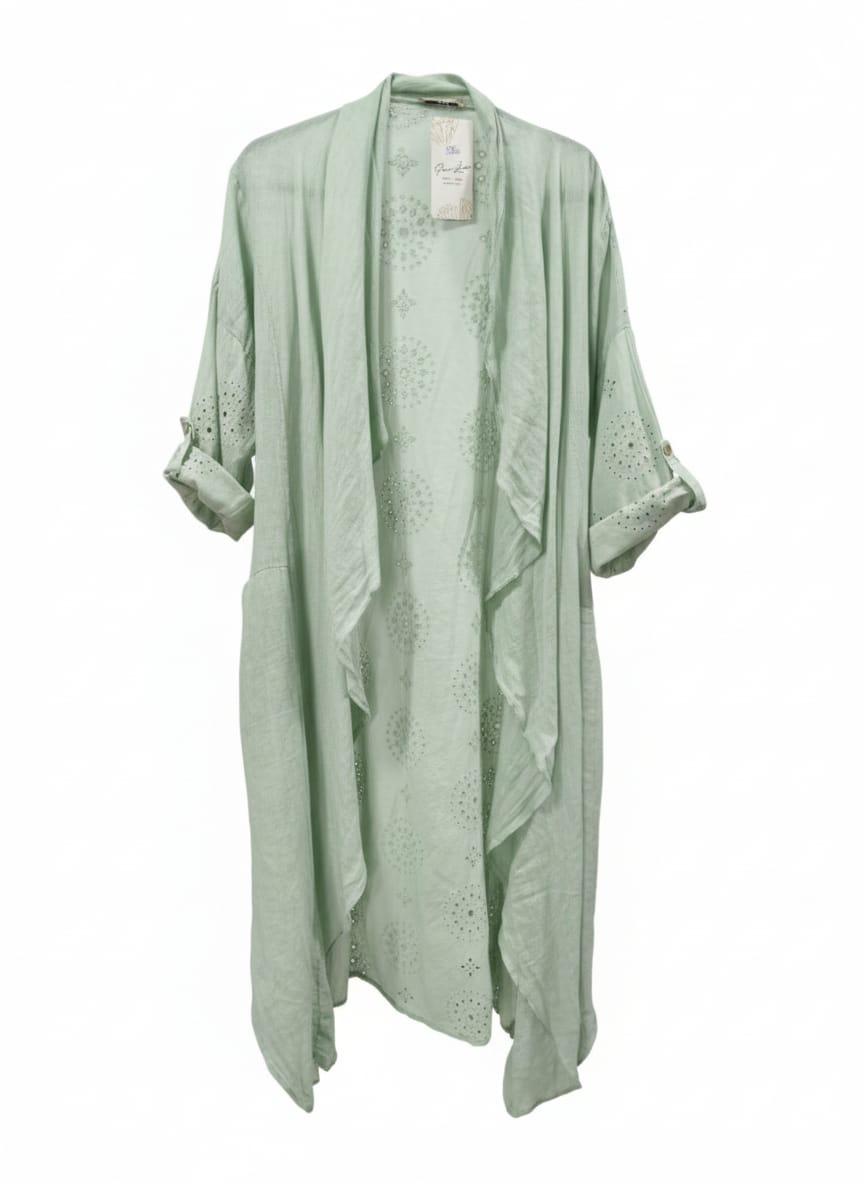 Set lino y ojalillo , kimono y pantalón