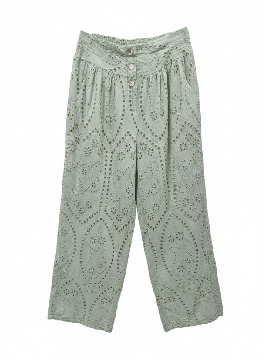 Set lino y ojalillo , kimono y pantalón