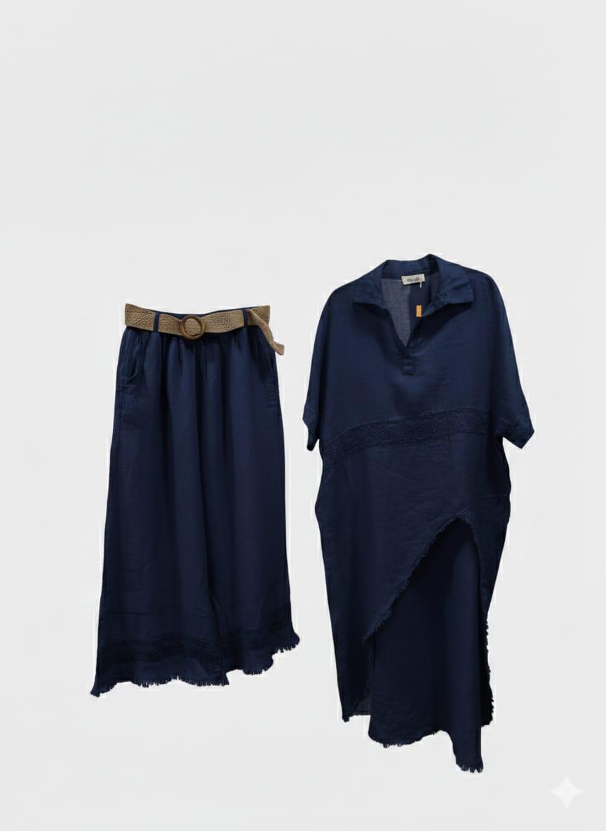 Set lino blusón cuello