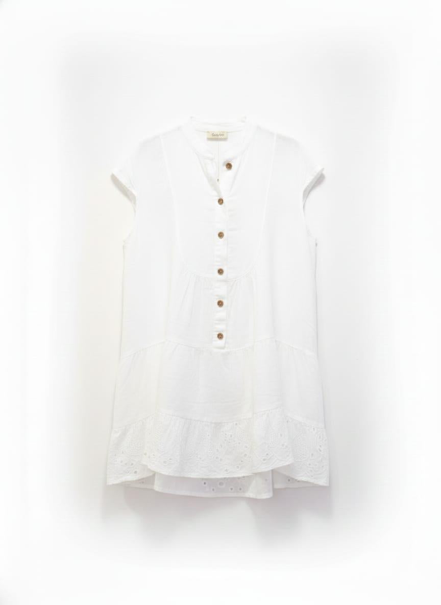 Vestido lino corto manga cap