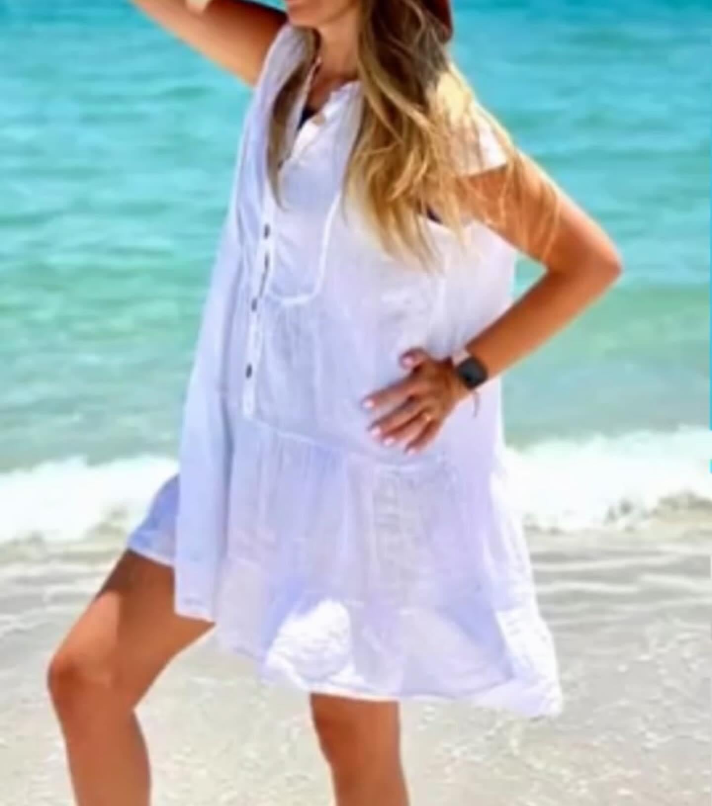 Vestido lino corto manga cap