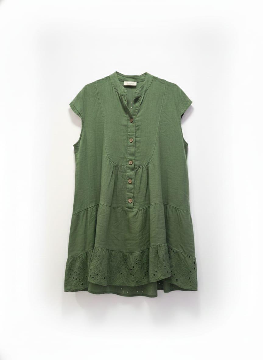 Vestido lino corto manga cap