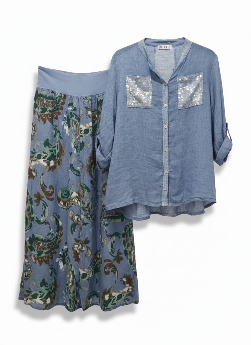 Set lino pantalón estampado arabesco