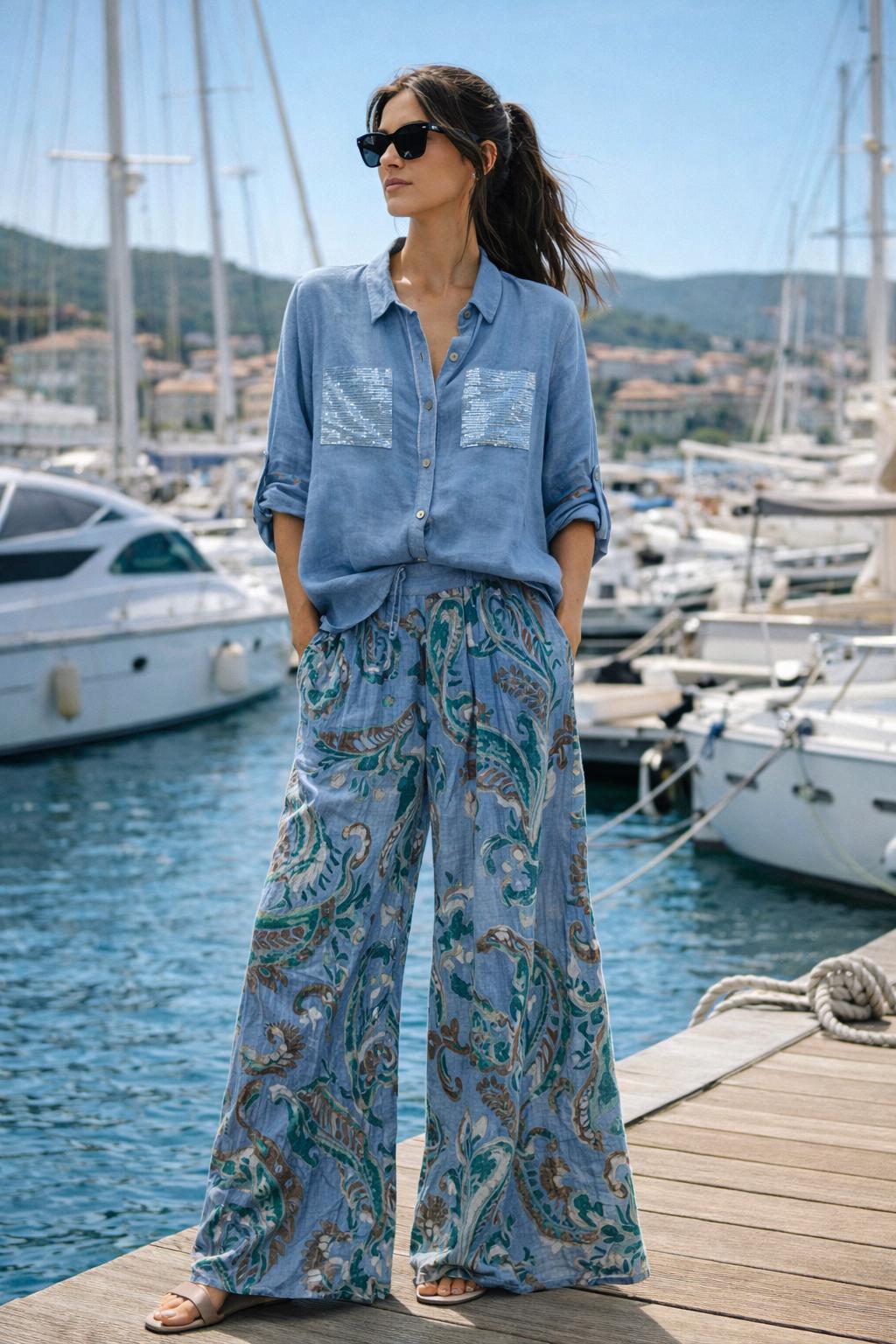 Set lino pantalón estampado arabesco