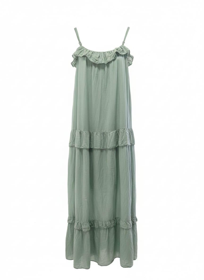 Vestido Algodon Maxi tiras unicolor