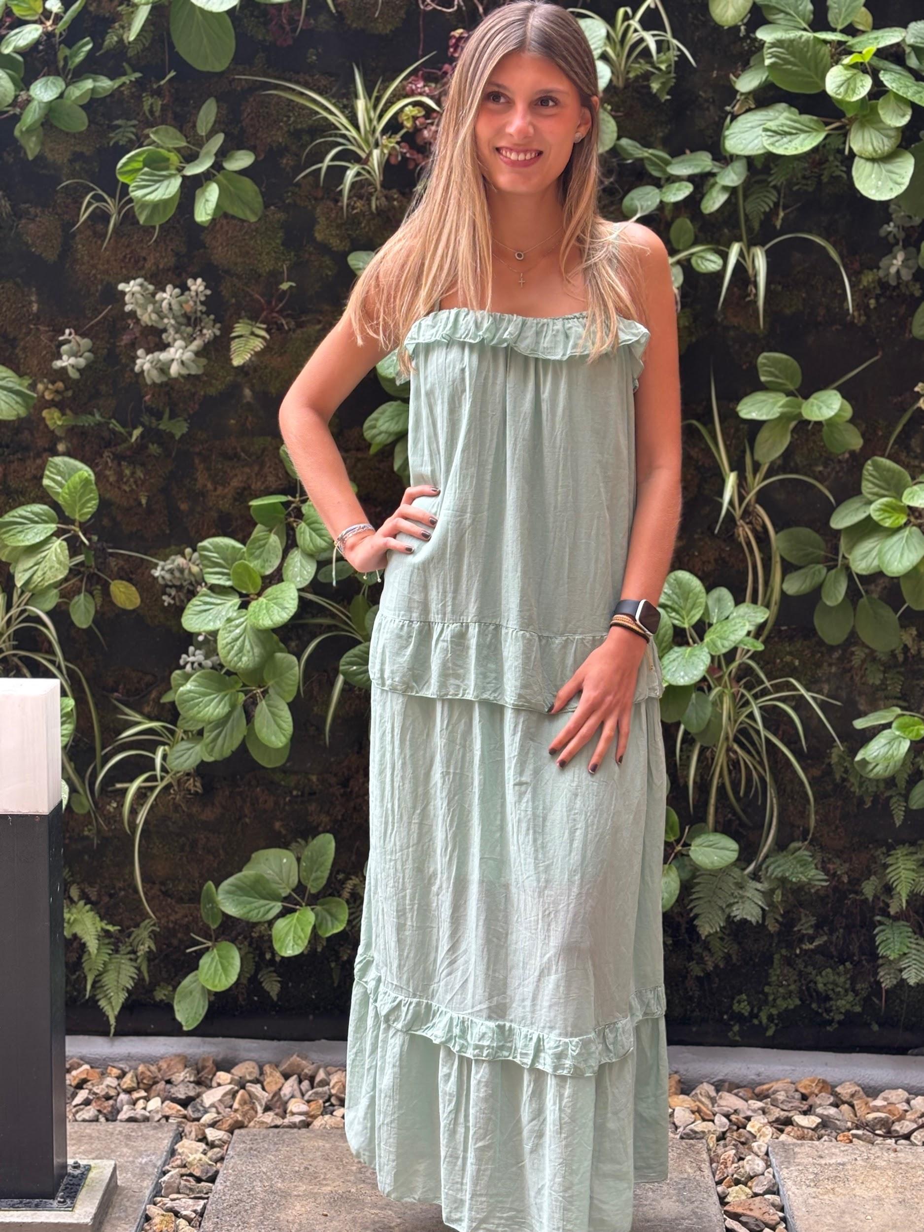 Vestido Algodon Maxi tiras unicolor