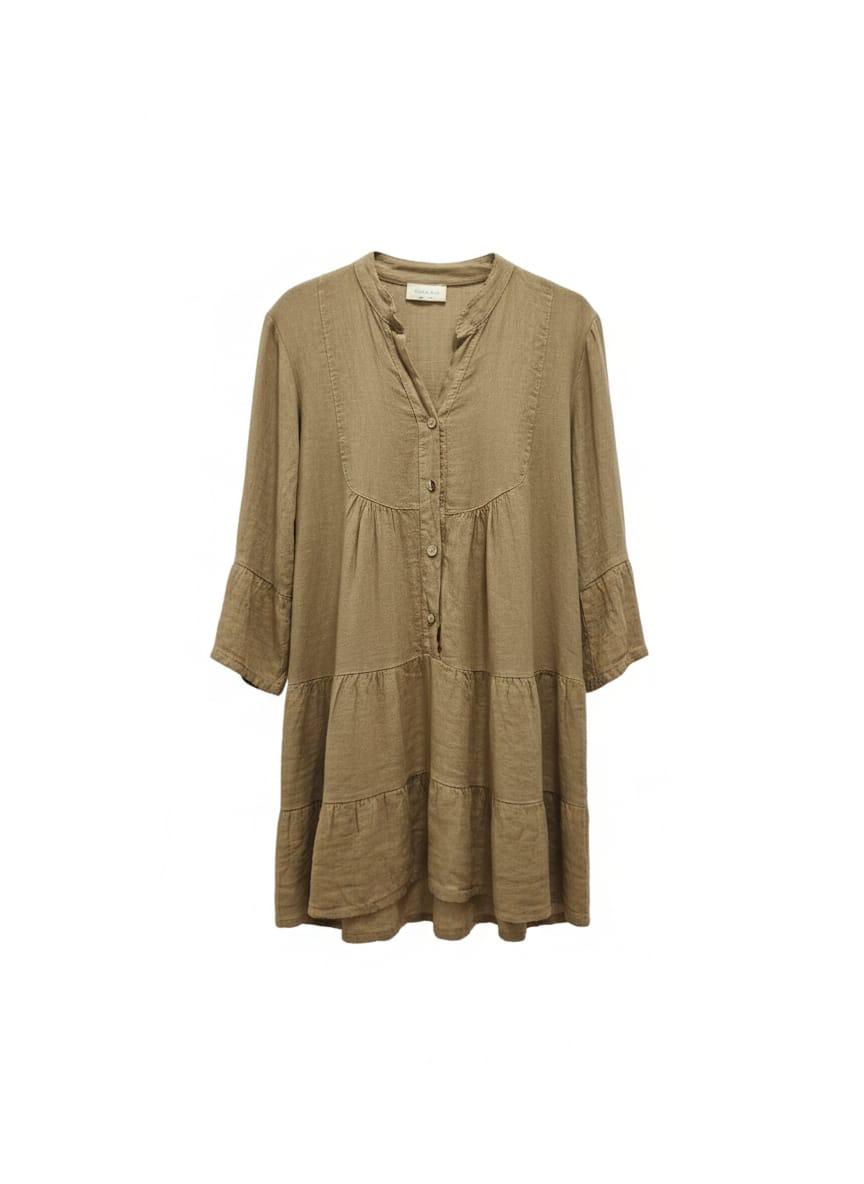 Vestido lino corto manga larga