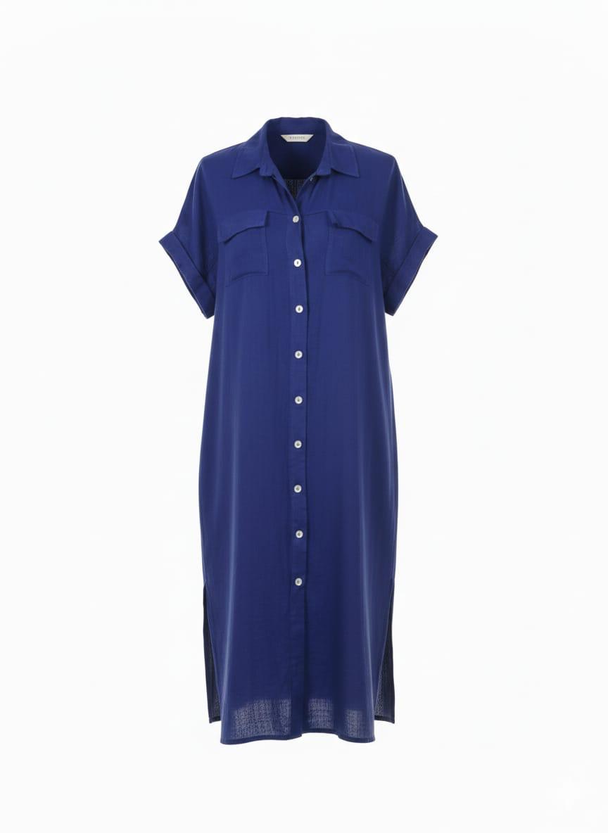 Vestido camisero lino Largo manga corta