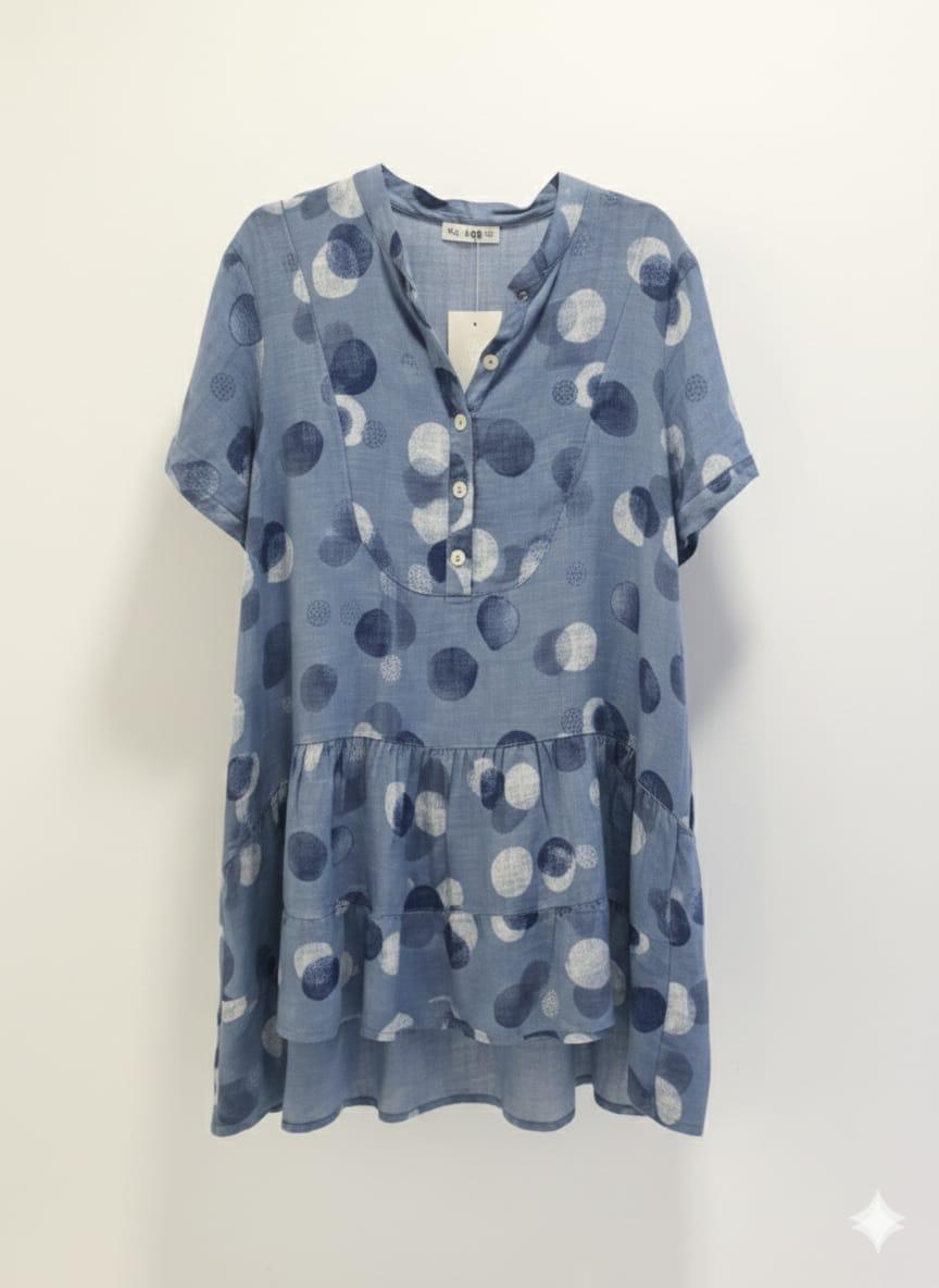 Vestido lino corto manga