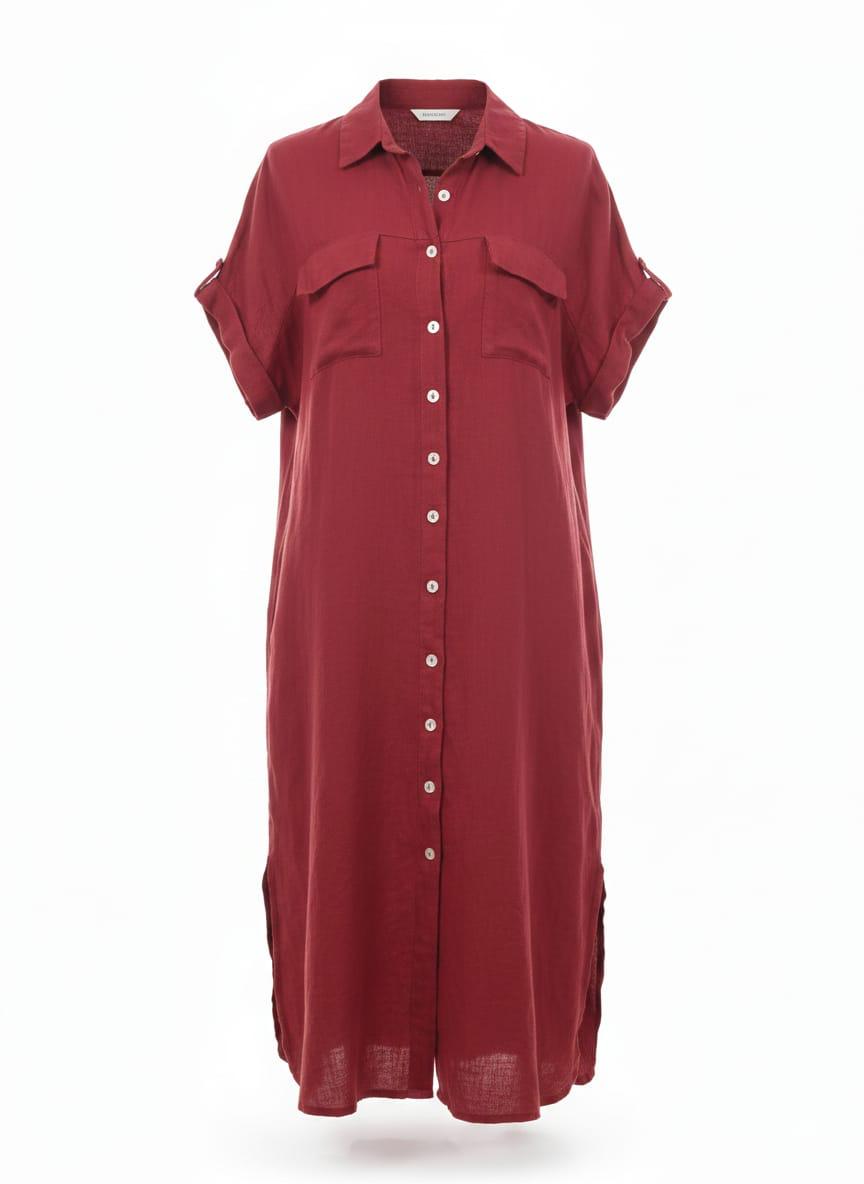 Vestido camisero lino Largo manga corta